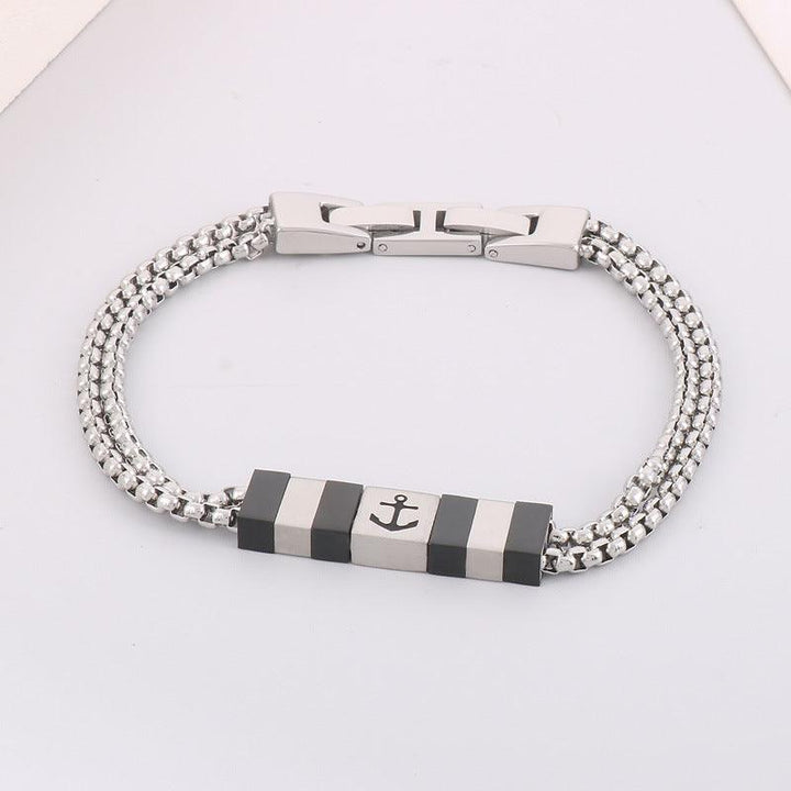 Wholesale Stainless Steel Double Layer Chain Anchor Bracelet Jewelry with Buckle for Men - kalen