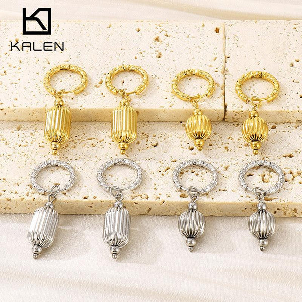 Kalen Stainless Steel Hollow Lantern Hoop Drop Earrings for Women - kalen