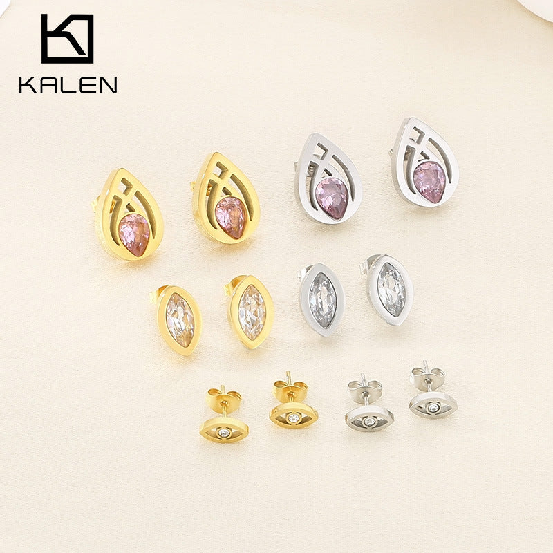 Hollow Marquise Zircon Stainless Steel Stud Earrings - view 1