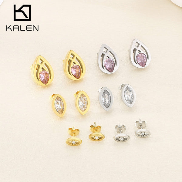 Hollow Marquise Zircon Stainless Steel Stud Earrings