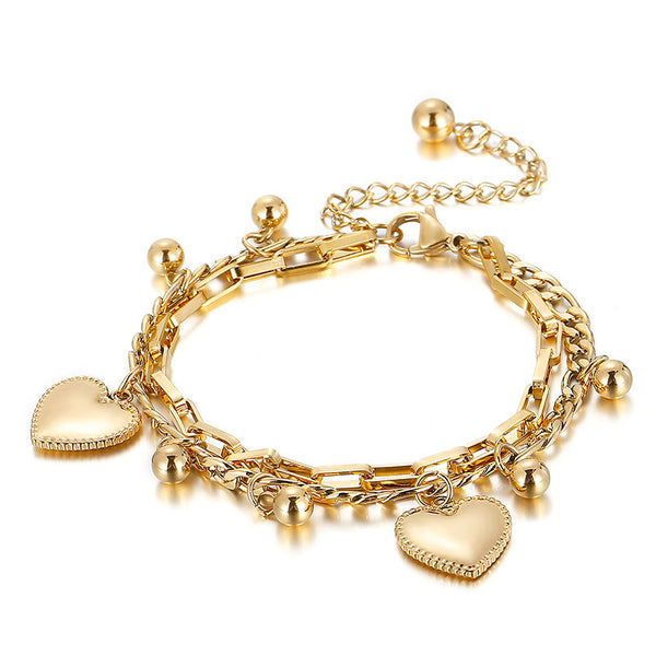 Wholesale Electroplated heart-shaped pendant double-layer bracelet