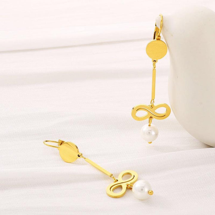 Kalen Stainless Steel Geometry Pearl Drop Earrings for Women - kalen