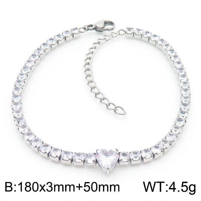 Kalen 3mm Stainless Steel Zircon Tennis Chain Heart Charm Wholesale Bracelet for Women - kalen