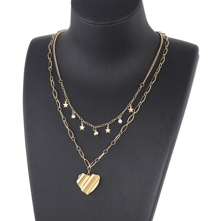 Kalen Double Layer Chain Star Heart Pendant Necklace For Women - kalen