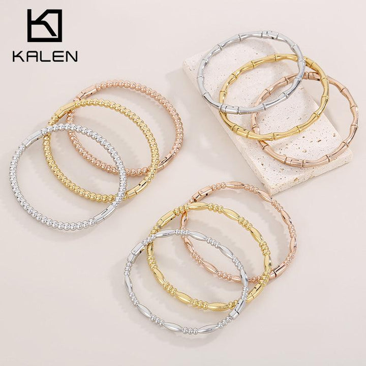 KALEN 5mm Stainless Steel Bamboo Bangles Bracelet For Women - kalen