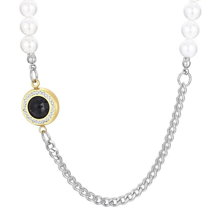 Stainless Steel Pearl Cuban Chain Round Pendant Necklace - kalen