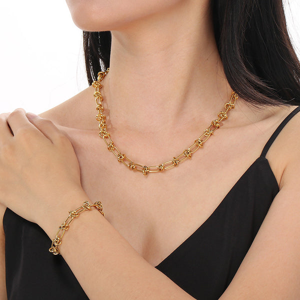 18K Gold Knotted Chain Necklace & Bracelet Set
