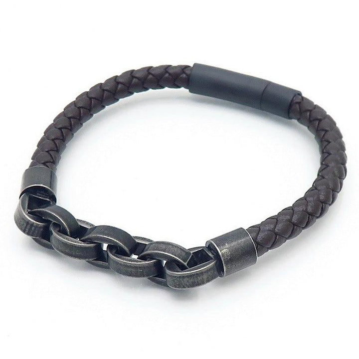 KALEN 8mm Cowhide Leather Stainless Steel Bracelet for Men - kalen