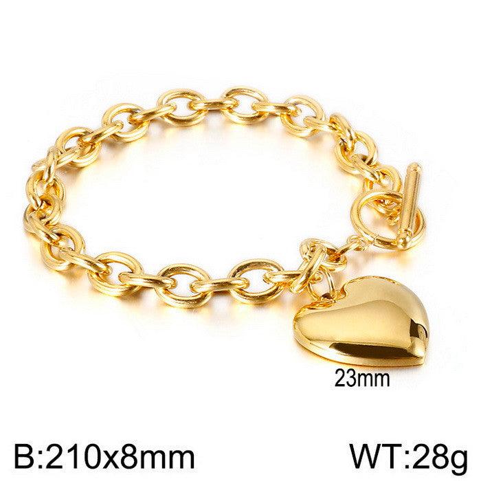 Kalen Stainless Steel 18K Gold Plated Loop Chain Heart Charm Wholesale Bracelets Necklace Jewelry Set for Women - kalen