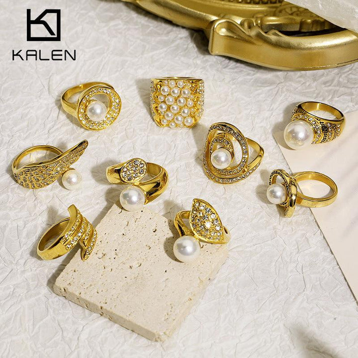 Kalen Wholesale Stainless Steel Zircon Pearl Rings For Women - kalen