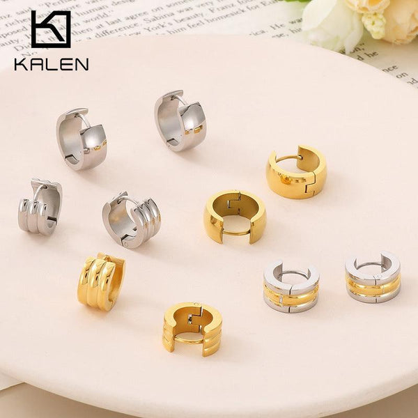 Kalen Stainless Steel C-Shape Hinged Hoop Earrings for Women - kalen