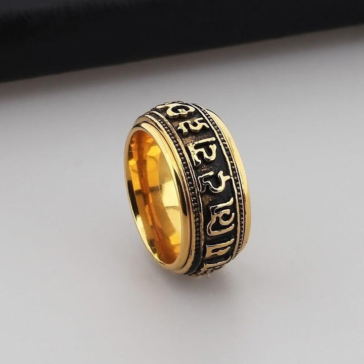 Kalen Religion Buddhism Text Stainless Steel Spinner Ring for Men - kalen