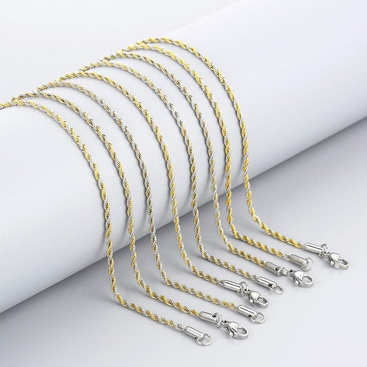 2mm Rope Twist Chain Necklace Stainless Steel AND Gold Plated - kalen