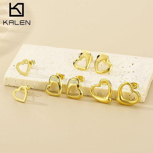 Kalen Stainless Steel Heart Stud Earrings for Women - kalen