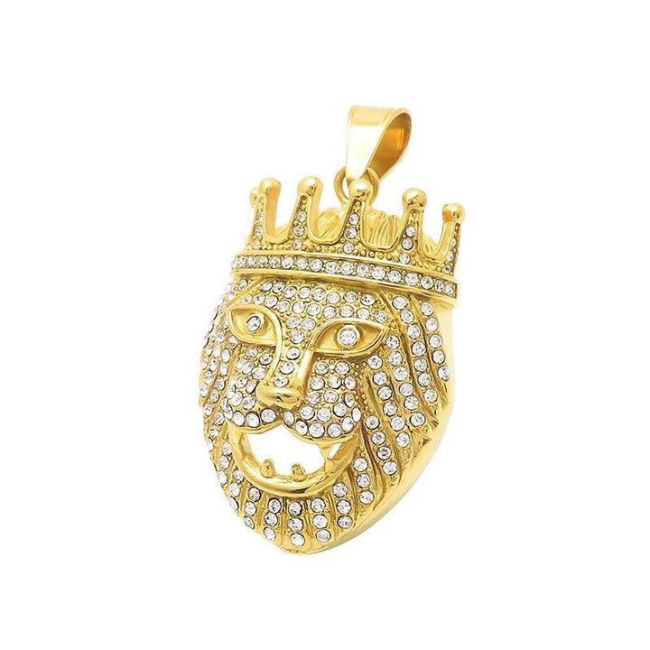 Kalen Hip Hop Zircon Lion Gold Plated Stainless Steel Tag Pendant Necklace for Men Women - kalen