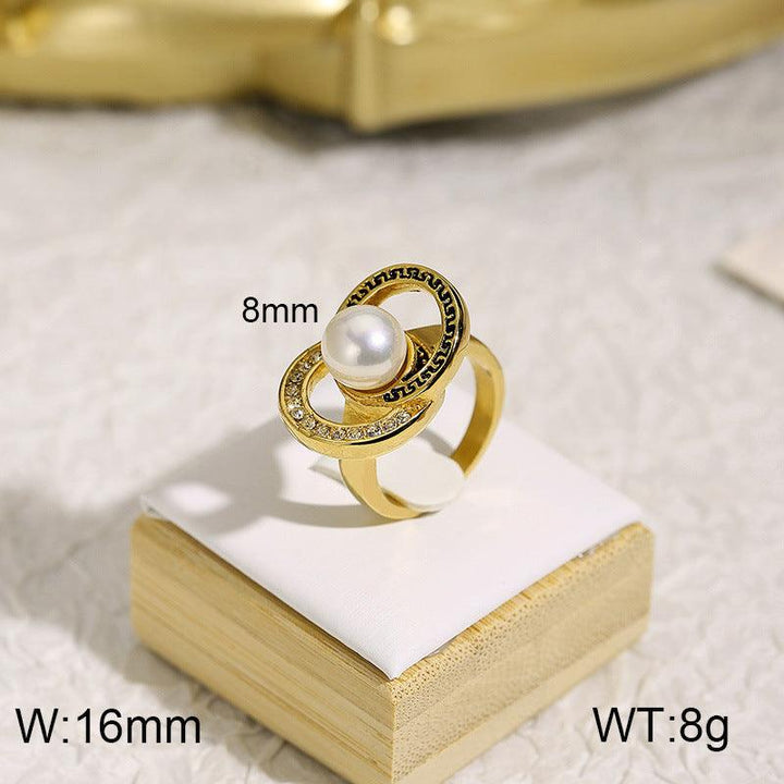 Kalen Wholesale Stainless Steel Zircon Pearl Rings For Women - kalen