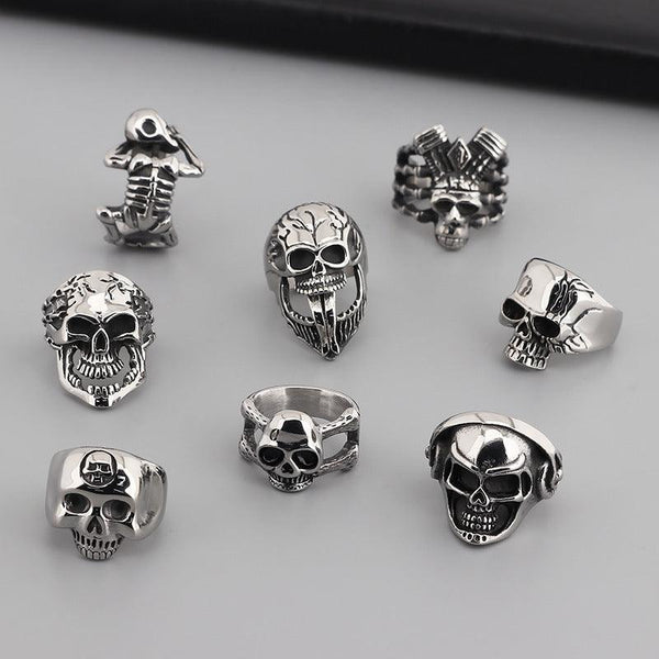 Kalen Punk Casting Gothic Exaggerated Skull Stainless Steel Ring for Men - kalen