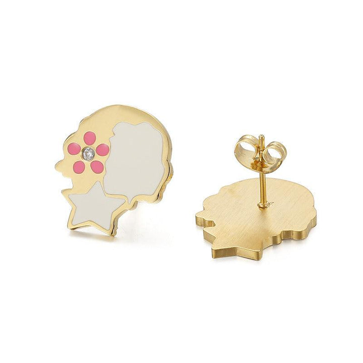 Kalen Stainless Steel Cute Cartoon Enamel Stud Earrings for Women - kalen