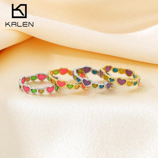 KALEN Wholesale Stainless Steel Enamel Heart Rings For Women - kalen