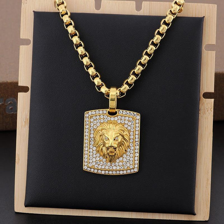 Kalen Hip Hop Lion Gold Plated Stainless Steel Tag Pendant Necklace for Men Women - kalen