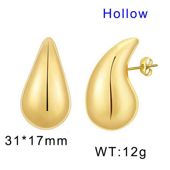 Stainless Steel Waterdrop Hollow Chunky Stud Earrings For Women - kalen