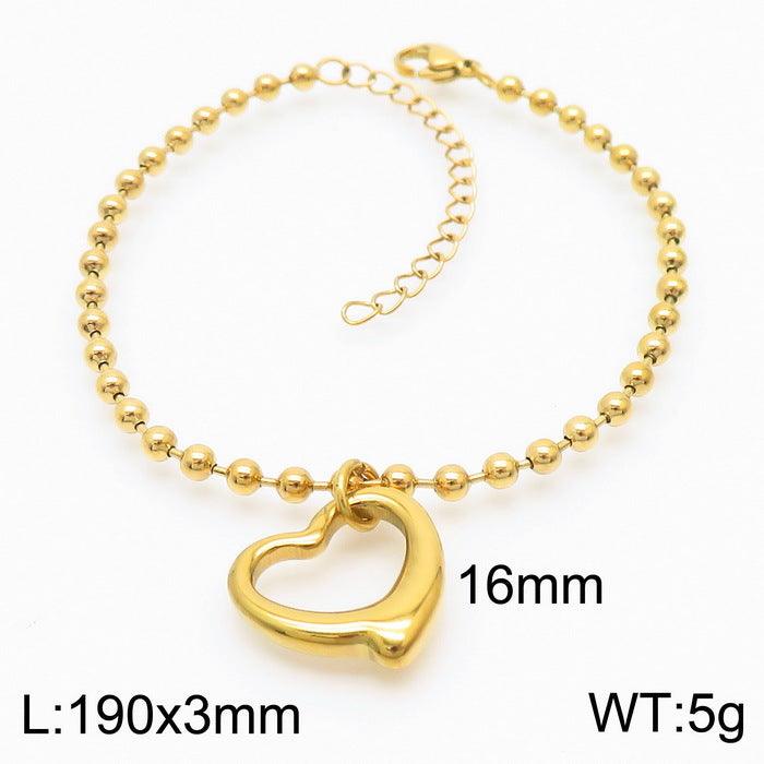 Kalen Stainless Steel 18K Gold Plated Bead Chain Heart Charm Wholesale Bracelets Necklace Jewelry Set for Women - kalen