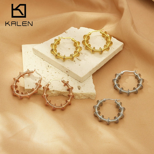Kalen 30mm Wholesale Stainless Steel Bamboo Hoop Earrings for Women