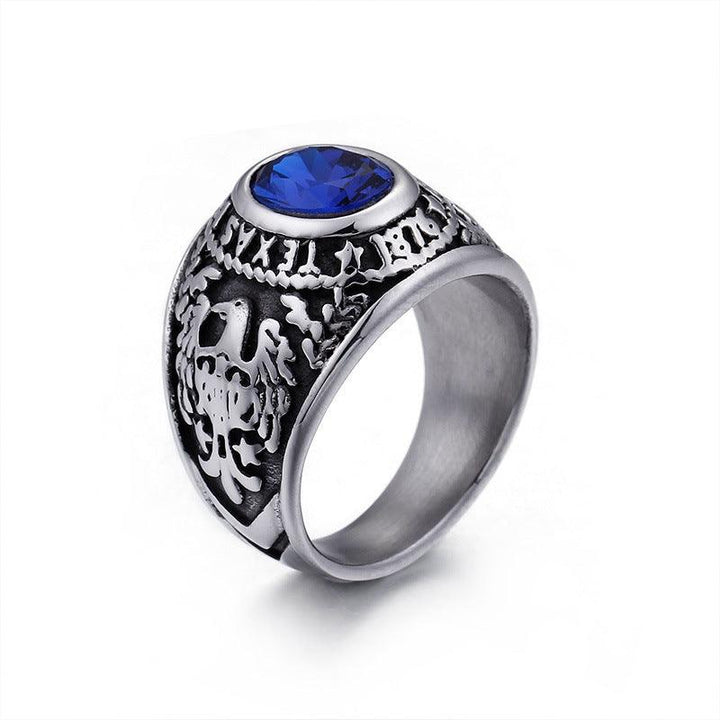 Kalen Wholesale Punk Military Navy Eagle Red Sapphire Stainless Steel Ring for Men - kalen