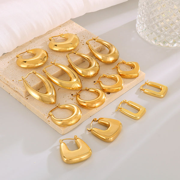 French Retro Geometric Hoop Earrings – 18K Plated Stainless Steel