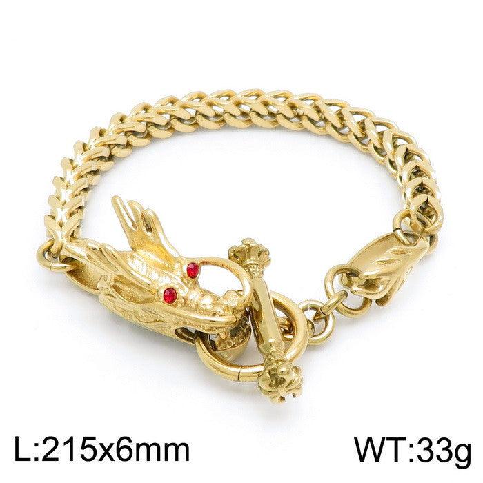 Kalen 8mm Franco Foxtail Chain Dragon Charm Bracele With OT Clap For Men - kalen