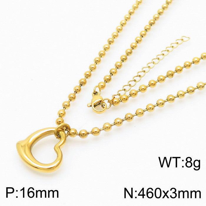 Kalen Stainless Steel 18K Gold Plated Bead Chain Heart Charm Wholesale Bracelets Necklace Jewelry Set for Women - kalen