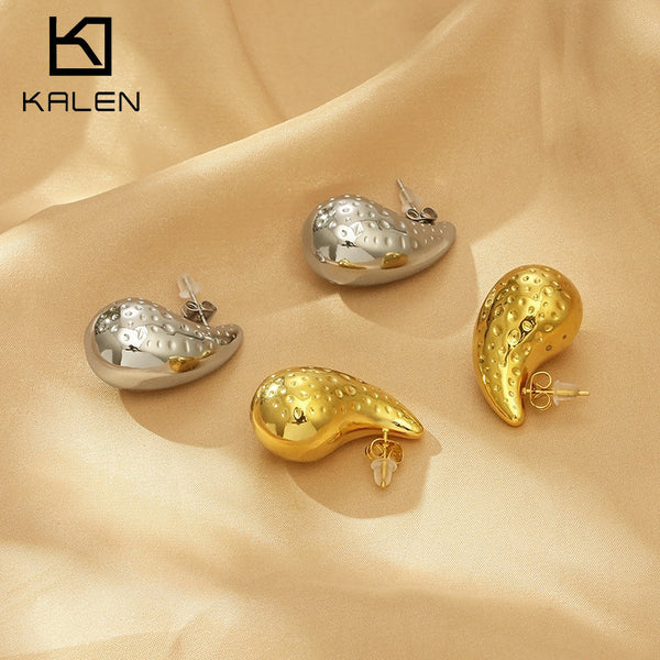 Kalen Stainless Steel Gold Plated Chunky Waterdrop Stud Earrings Wholesale for Women