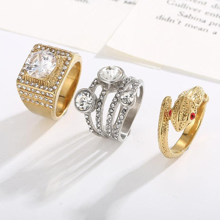 Kalen HipHop Wholesale Stainless Steel Gold Plated Zircon Ring for Women - kalen