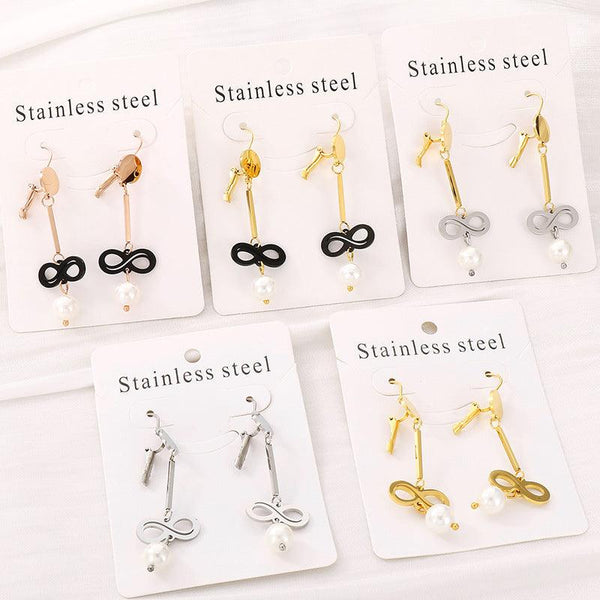 Kalen Stainless Steel Geometry Pearl Drop Earrings for Women - kalen