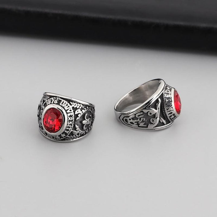 Kalen Wholesale Punk Military Navy Eagle Red Sapphire Stainless Steel Ring for Men - kalen