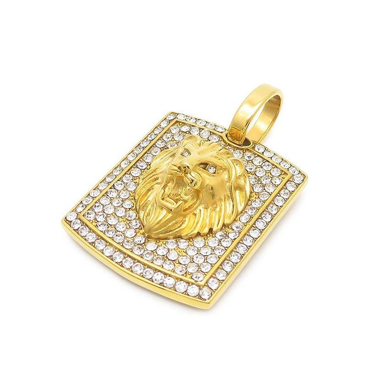 Kalen Hip Hop Lion Gold Plated Stainless Steel Tag Pendant Necklace for Men Women - kalen