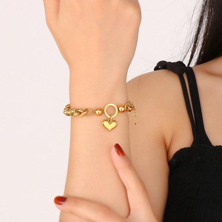 Kalen Fashion Stainless Steel 18K Gold Plated Bead Ball Heart Charm Wholesale Bracelets for Women - kalen