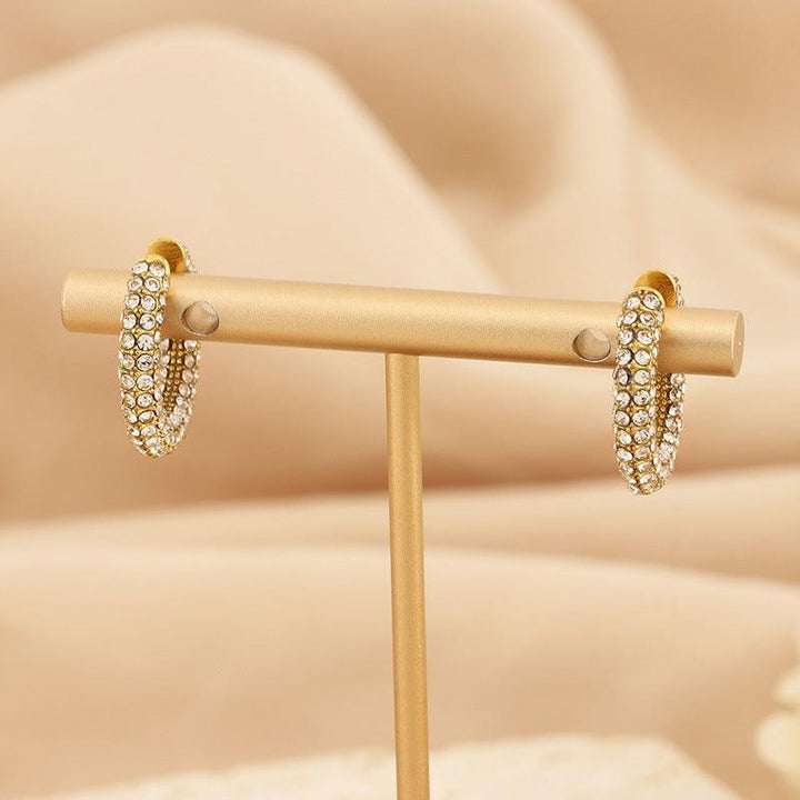 Stainless Steel Hollow C-Shape Zircon Ear Cuff Earrings for Women - kalen