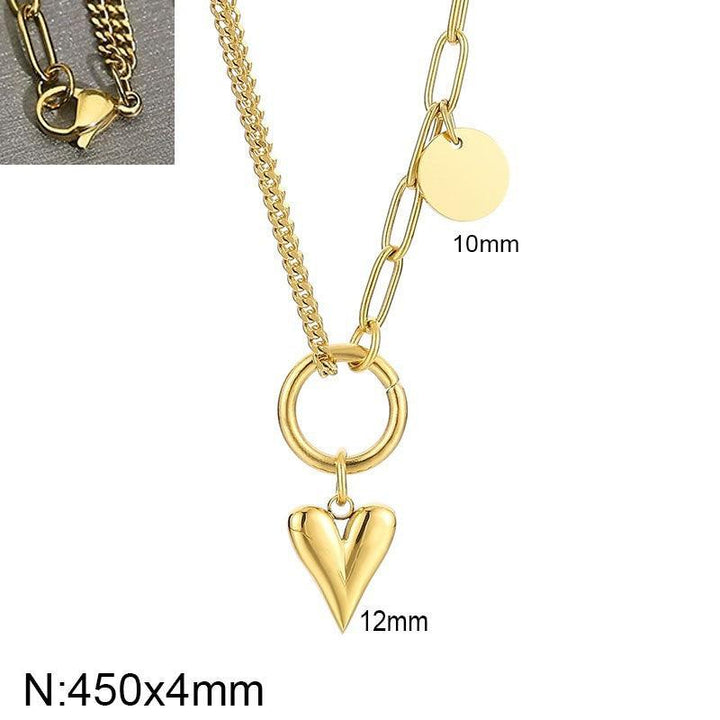 Kalen Chain Loop Chain Heart Pendant Necklaces Drop Heart Earrings Jewelry Set For Women - kalen