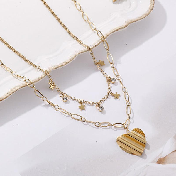 Kalen Double Layer Chain Star Heart Pendant Necklace For Women - kalen