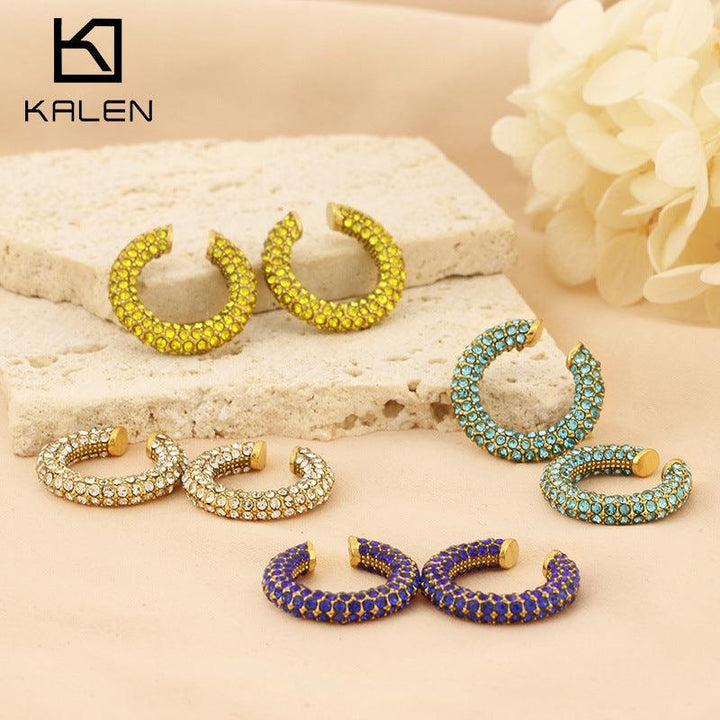 Stainless Steel Hollow C-Shape Zircon Ear Cuff Earrings for Women - kalen