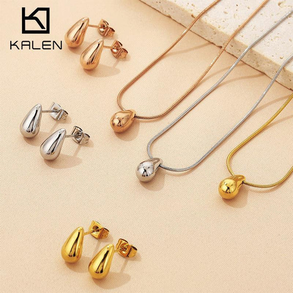 Kalen 11*6mm Waterdrop Hollow Chunky Stainless Steel Stud Earrings For Women - kalen