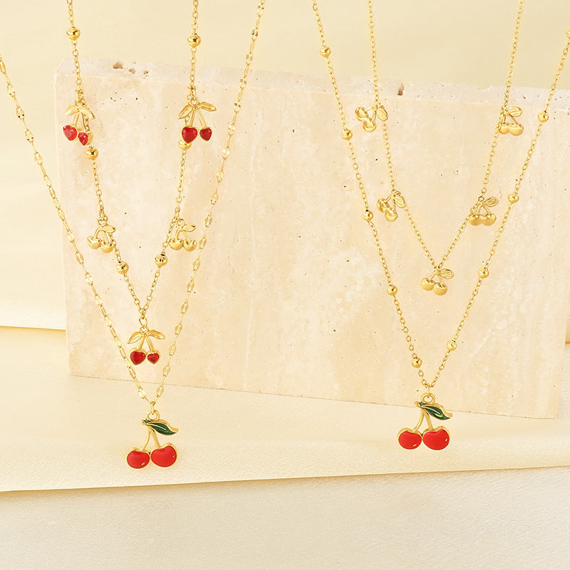 18K Gold Layering Cherry Pendant Necklace - view 1