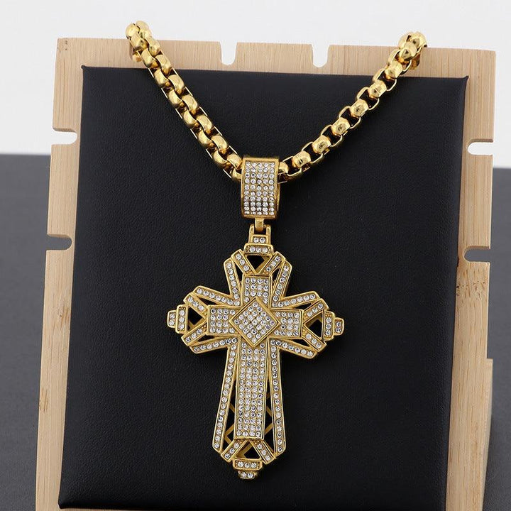 Kalen Hip Hop Cross Gold Plated Stainless Steel Pendant Necklace for Men Women - kalen