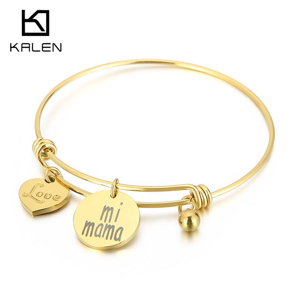 Kalen Stainless Steel Love Mi MaMa Laser Mother Charm Bracelet Bangle Wholesale For Women
