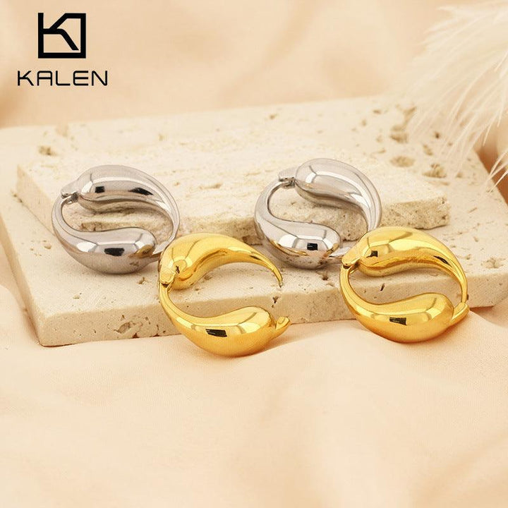 Kalen Stainless Steel Hollow Double Fish Hoop Earrings for Women - kalen