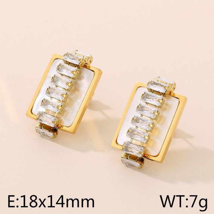 Kalen Stainless Steel Rectangle Colorful Zircon Tennis Chain Stud Earrings for Women - kalen