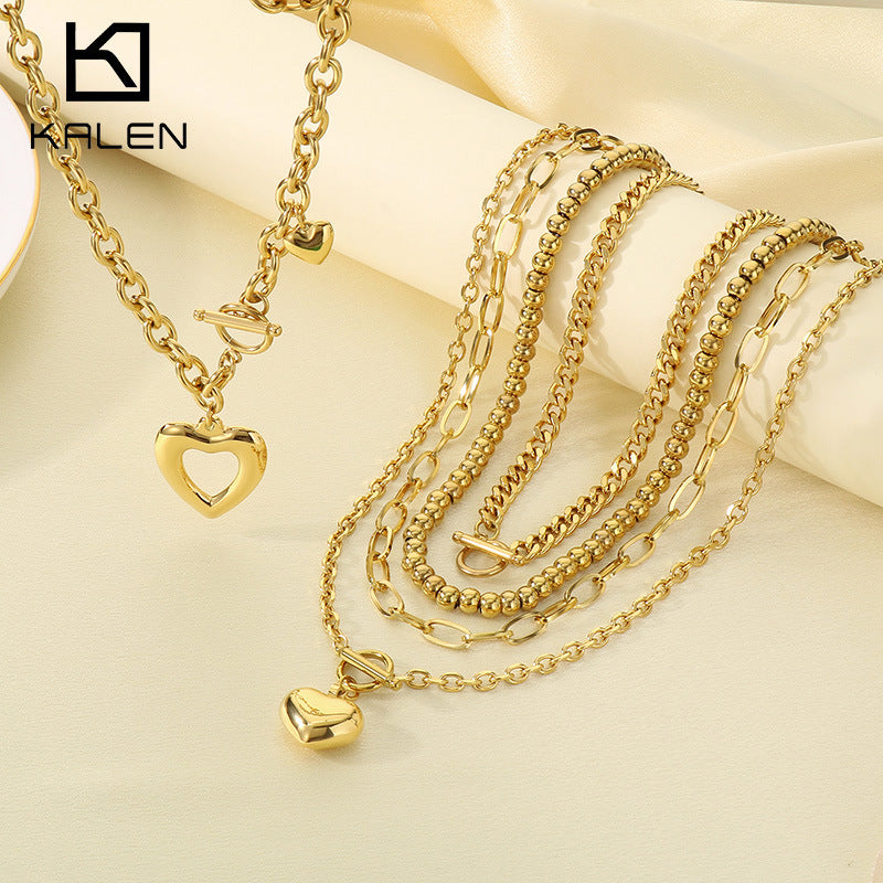 Hollow heart OT clip stainless steel O-chain heart pendant necklace - view 1