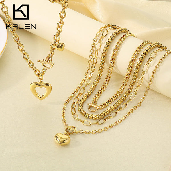 Hollow heart OT clip stainless steel O-chain heart pendant necklace