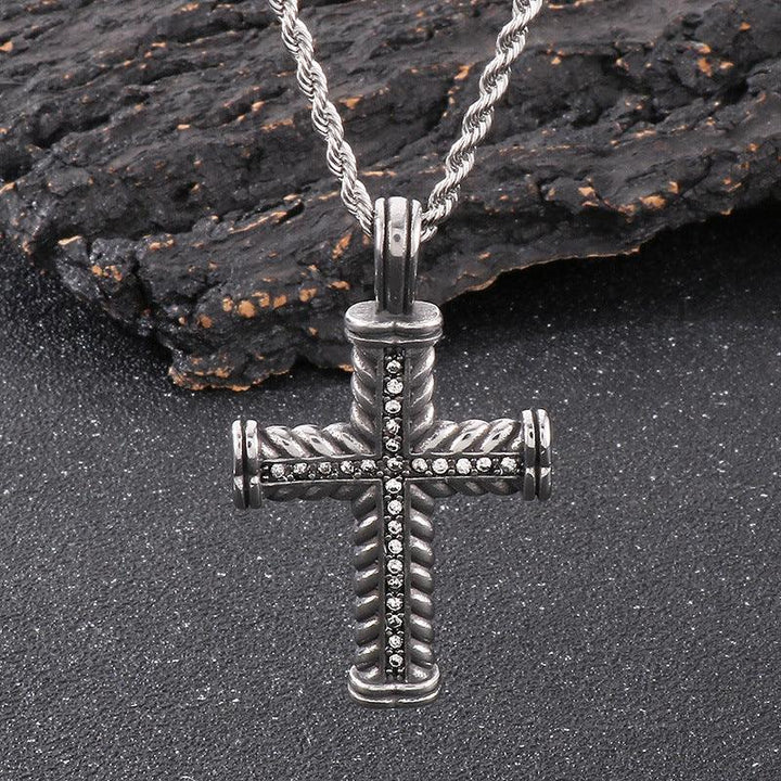 Kalen Hip Hop Viking Zircon Cross Gold Plated Stainless Steel Pendant Necklace for Men Women - kalen